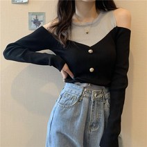 오픈숄더니트 2022 일찍이 봄 유럽 물건이 적다 매너 여성 얇은 긴팔 이너셔츠 시크 숏 상의 4016672400