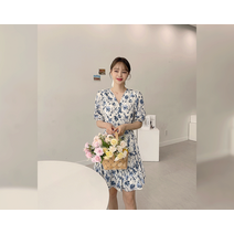 클루딩 브이넥 플라워 랩 원피스
