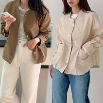 [여시몰6110]단추 바스락 차이나 바람막이 점퍼/봄여름 자켓형 골드단추 빅 아웃포켓 베이직 심플 청바지 슬랙스 스커트 반바지 통바지 치마바지 코디