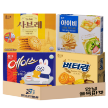 [안녕골목마켓] 37번 해태 대용량 버터링238g(대)+에이스364g(대)+사브레252g(대)+아이비270g(대), 안녕골목마켓 37번 해태 대용량과자4종류