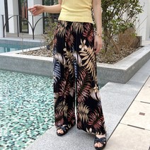 데일리앤 테라스 여성 밴딩 트로피컬 패턴 플리츠 와이드 팬츠 여름 휴양지