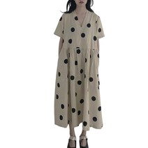 브이넥 도트 린넨 원피스 뉴타임즈