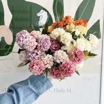 조화장식 - 엔틱 실크플라워 인테리어 수국폼폼부쉬 한송이 생화같은 조화 다이소 살몬퀸, 크림
