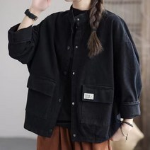 도오빠 젤리오 여성 트러커 자켓 면 재킷 긴팔 바람막이 숏 아우터 라운드넥 루즈핏 여자면자켓