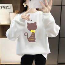 제이제이헤라 여성용 고양이프린팅 기모 맨투맨 gm5