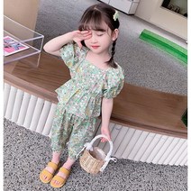 당일발송 레드호호 키즈여름 세트복 여아상하복 꽃무늬블라우스9부바지 상하세트복 촌캉스룩 바캉스 여행룩