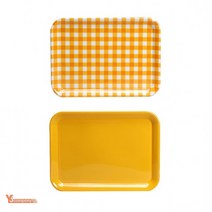 옐로우 체크무늬 멜라민 쟁반 디저트 트레이, S20x27