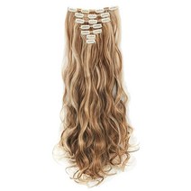 [정품] LELINTA 7피스 클립 16개 61cm(24인치) 웨이브 컬리 풀 헤드 클립, Ginger Brown Mix Bleach Blonde