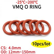 자동차 고압 세차기 빨간 실리콘 링 개스킷 CS 4mm OD 12 200mm O 식품 등급 고무 O-링 VMQ 구색 hvac 도구 10개, OD 12mm ID 4mm, Red, CS 4.0mm