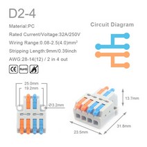 자동차 전방 감지 센서 미니 퀵 와이어 도체 커넥터 범용 컴팩트 2/3 핀 스플라이싱 푸시 인터민얼 블록 1 in 다중 출력 고정 구멍 포함 597EA 3, 100PCS, 10 D2-4