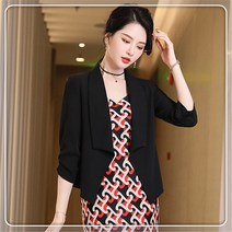 jingcheng 화이트 정장 코트 여성 춘하 칠부소매 숏 쉬폰 자켓 상의