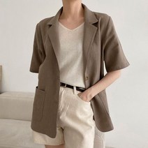 여성 린넨자켓 마 반팔 카라 아우터 여름 기본 BH39