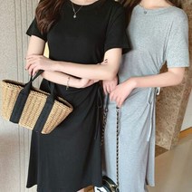 반팔 넥라운드 기본 원피스 옆셔링 포인트 데일리룩