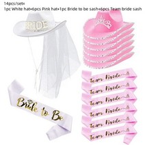 파티 모자 새틴 새시 데님 웨딩 신부 샤워 장식 암탉 여아 독신 용품 들러리 선물 핑크 화이트, [02] 14pcs