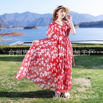 보헤미안 원피스 브이넥 반팔 꽃무늬 쉬폰 빅사이즈 중년 휴양지 히피룩 미시룩 여성