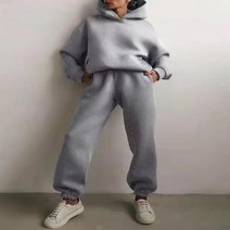 드라이슈트 웻슈트 여성용 운동복 따뜻한 후드 오버사이즈 단색 캐주얼 긴 바지 가을 겨울, 43.grey - S