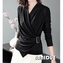 [바니드] 브이넥 이너 정장 블라우스 세련된 고급 여성 긴팔 주름블라우스 2232