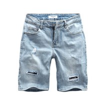 프리미엄 빈티지 덧댐구제 스판 4부 청반바지 디스트로이드 남자반바지 여름 데님