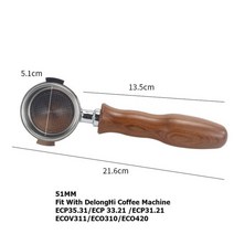 304 스테인레스 스틸 51mm 커피 머신 필터 홀더 delonghi ecp33.21 ecp35.31 익스프레스 바리스타용 바텀리스 포터필터, 레드 로즈우드 d
