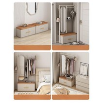 북유럽 감성 수납형 스툴 행거 전신거울 세트, 0.8m스툴+범용휠+탄소강행거랙+회전전신거울