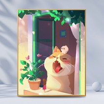 러블리 따뜻한 오후의 햇살과 고양이 카툰 일러스트 보석십자수 DIY 만들기 세트 집콕취미 핸드메이드 선물 집안 인테리어 다이아몬드 그림 액자 없음 20종, GB1100