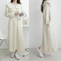 퍼니걸스 6792 데일리 무지 둥근 카라 허리 스트링 롱 긴팔 원피스 여성의류