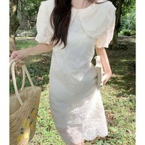 이중카라 자수패턴 러블리한 데이트룩 레이스원피스