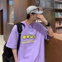순면100%퍼플스마일반팔티셔츠남여름옷항미인스루즈