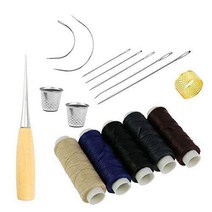 16 Pieces Sewing Needles with Leather Waxed Thread Cord Drilling Awl and Thimble for Leather Repair, 1
