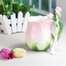 프리라이프-로즈 머그잔 세라믹커피잔 찻잔 우유 컵, 320ml, 핑크