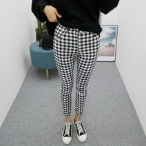 갠소 여성용 체크밴딩 스판 8부 팬츠
