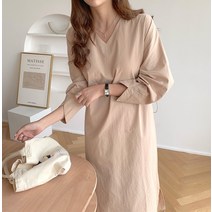 연분을 찾는 마음 0049 면 브이넥 허리밴딩 롱 원피스