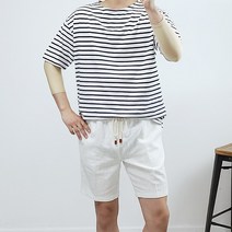 반즈하우스 보트넥 여름 마린룩 단가라 스트라이프 반팔 티셔츠