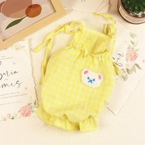 HALOKAIYA 투톤 강아지 체크 민소매 스커트 원피스 곰 도안 봄/여름 얇은 편안하게 외출 산책 애완동물 의류 고양이 중/소형견, 노란색