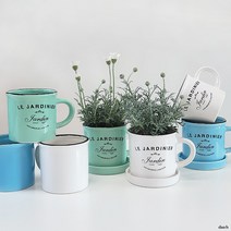 식물시간 3cup pot 손잡이 원형 컵 도자기 화분, 에메랄드 그린
