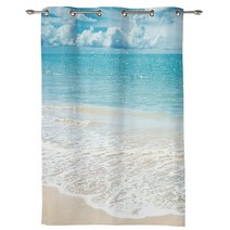 AM5CITY 침실 거실용 주방 티어 커튼 길이 114.3cm45인치 열대 이국적인 모래 해변 블루 스카이 바다 풍경 시어 그로밋 창문 드레이프 파티오 문 욕실 사무실 장식용