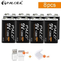 자동차 교체 대용량 팔로 1200mAh 마이크로 USB 9 볼트 리튬 이온 충전식 배터리 6F22 V RC 헬리콥터 모델 마이크 장난감, 9V_CHINA | 8Pcs