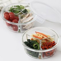 일상쏙 나눔반찬통 내열 유리 밀폐용기 전자레인지용기 세트, 3칸 원형통 2p, 1세트