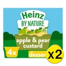 [영국발송] 2팩 Heinz 하인즈 By Nature Pear & Apple Custard 4+ Months 4 ct By 네이쳐 배 & 애플 커스터드 4+개월 4개입 100g