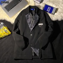DFMEI 패치워크 양복 남성 코트 캐주얼 스몰 정장 상의