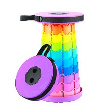 휴대용 접이식 자바라 의자 높이조절 캠핑 스툴 아코디언 폴딩 체어 간이 대기, 레인보우 보라, 1개