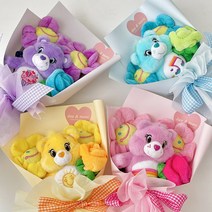 데이앤모어 미니 케어베어 스마일꽃 인형꽃다발, 케어베어보라+스마일꽃2p+장미꽃1p