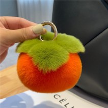 리얼 렉스퍼 키링 토끼털 백참 열쇠고리 가방고리 악세사리, 감모양-오렌지