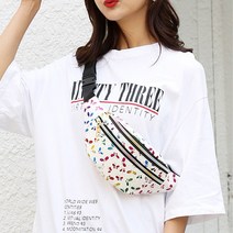AZMON 레인보우 나비 포인트 캐주얼 힙색 가방 2v 2.5L 65g 초경량 허리 힙쌕 웨이스트백, 화이트, 31cm*13cm*8cm