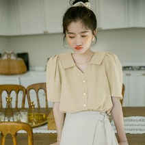 아이엠몽 여성 버튼 프렌치 v넥 쉬폰 블라우스 베릴코