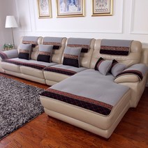 쇼파 천갈이 비용 흙침대 패드 가죽 소파 쿠션 미끄럼 방지 사계절 유니버설 쿠션 유럽 겨울 패브릭 아트 거실 조합 가죽 소파 커버 맞춤, 그레이 업그레이드 2.0, 70180cm 3인승