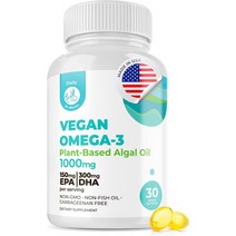 오메가3 비건 오메가 3 DHA 및 EPA 보충제 - 조류 오메가-3 지방산 1000mg 심장 뇌 관절 면역 체계 지원을 위한 생선 기름 대체제90개1팩, [01] 30개(1팩)
