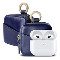 A.MINE Alto 에어팟 프로 2 3 1용 가죽 파우치 에어팟용 이탈리아 아닐린 케이스 (네이비 블루)124952, Navy Blue