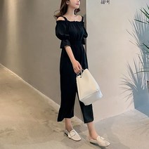 오픈숄더 스타일리쉬 나시 밴딩 와이드 여성 점프수트