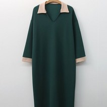 세라제이 루즈핏 유브이 카라 배색 롱원피스